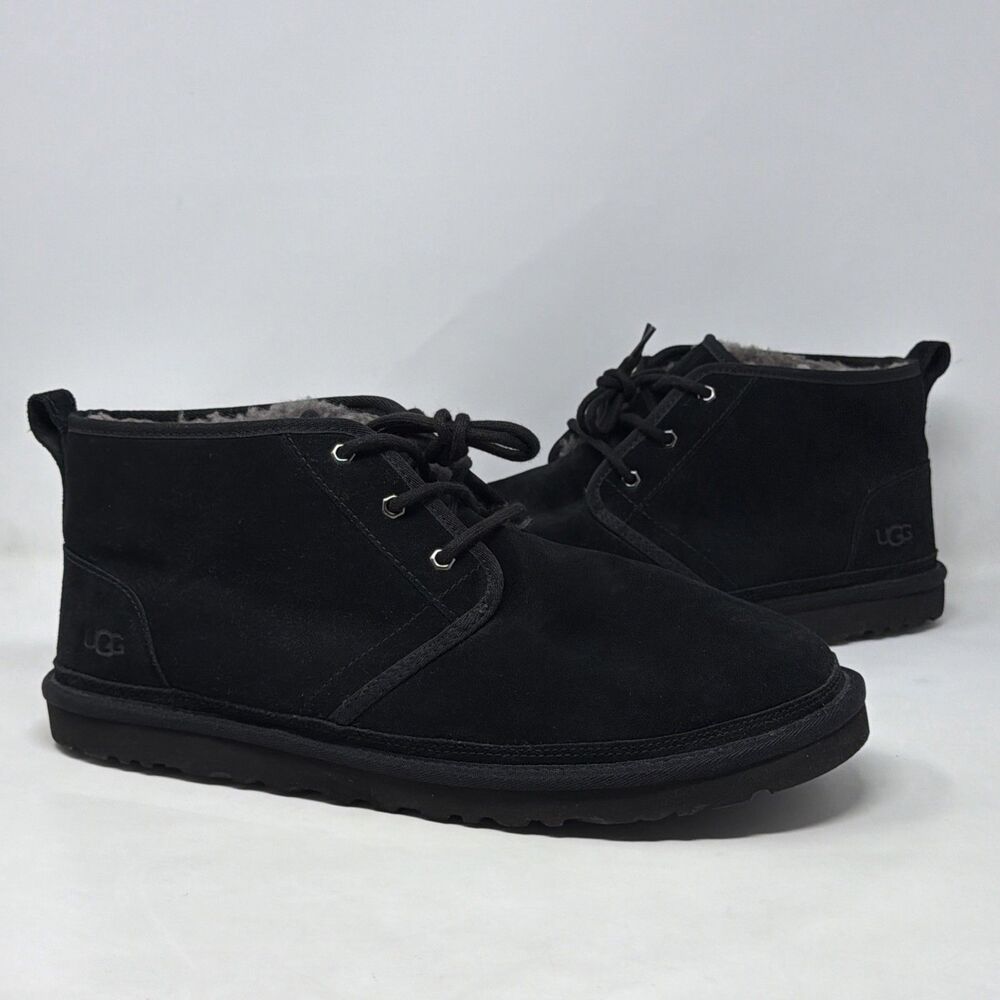 UGG Neumel Chukka Boots Black Suede Sheepskin Lace Up Men Size 16